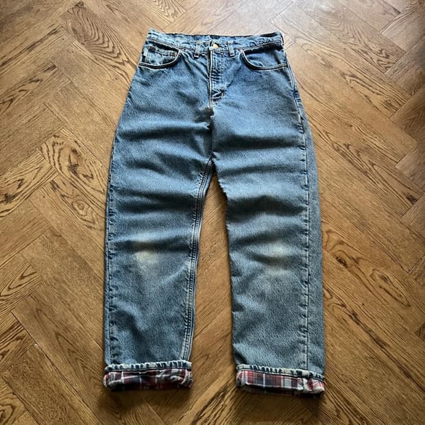 [32]90's 칼하트 유니온메이드 USA 체크 라이닝 워크 데님 팬츠