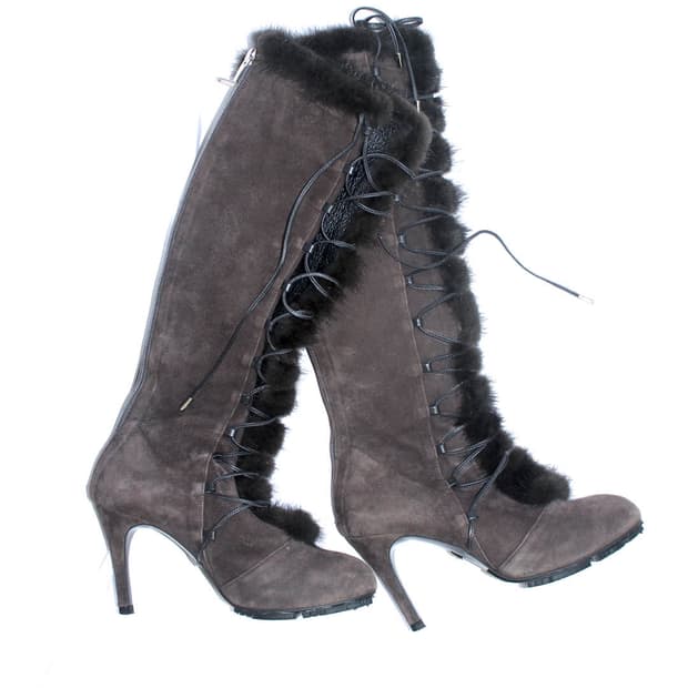 GUESS suede fur-leather strap long BOOTS