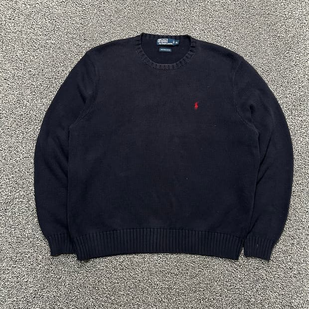폴로 딥네이비 코튼 라운드 니트