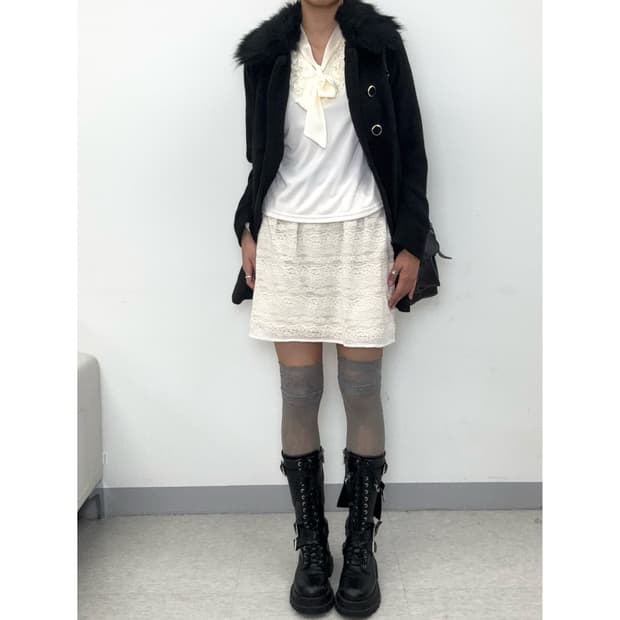 빈티지 아이보리 울 스커트