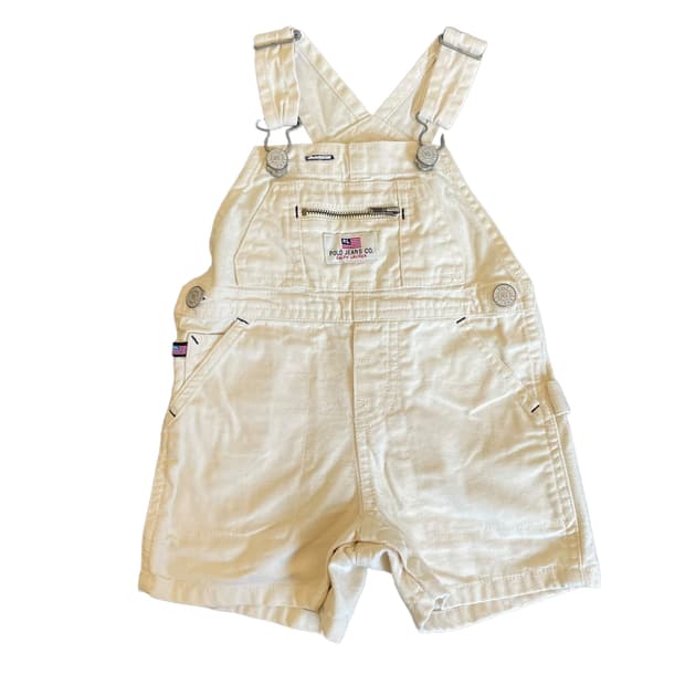 키즈 폴로 진스 베이지 멜빵 바지 S 3-6m
