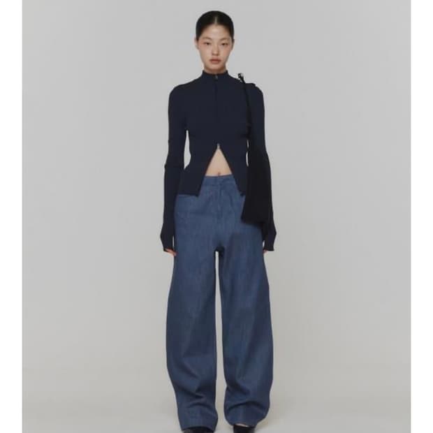 아모멘토 투웨이 모크넥 가디건 네이비