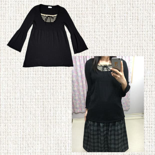 블랙 스트라이프 포인트 니트