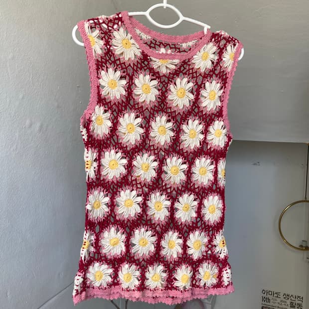 플라워 뜨개 레이스 니팅 베스트