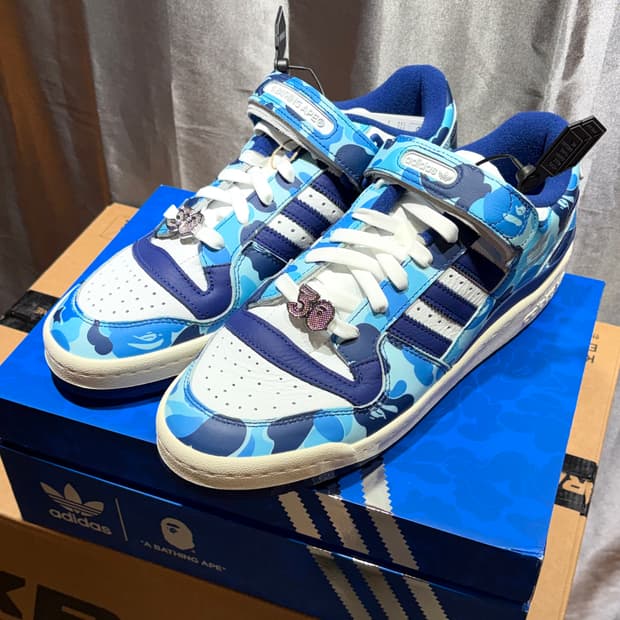 (새상품) 285, 255 아디다스 x 베이프 포럼 로우 블루 카모