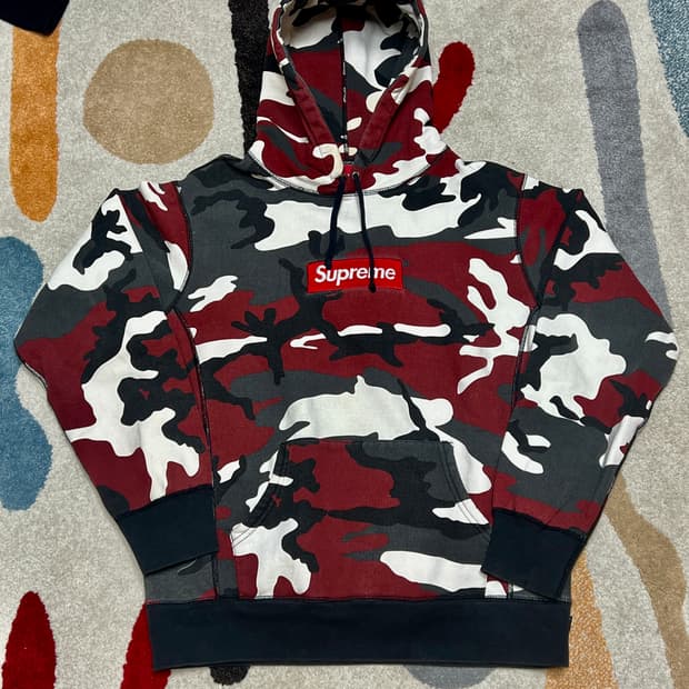 13fw 슈프림 박스로고 레드카모 후드티 L