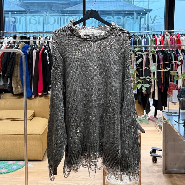 r13 카키 디스트레스드 오버사이즈 니트