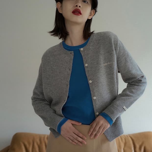 오버듀플레어 울 가디건 멜란지 그레이
