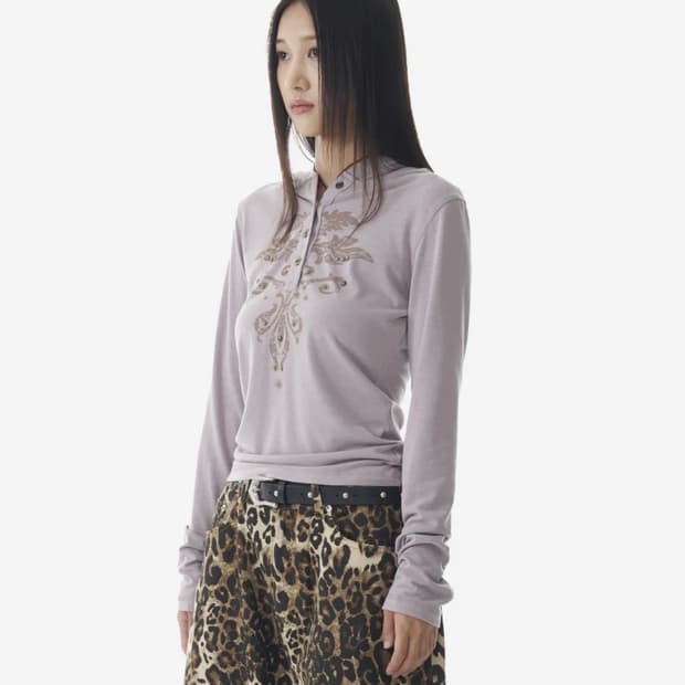 Studded Leaf Hooded Long Sleeve (Beige)