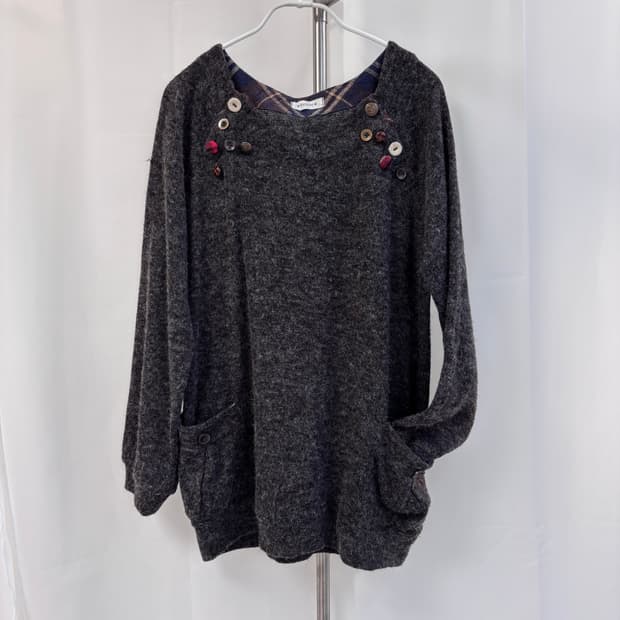 와글 버튼 트임 보카시 풀오버