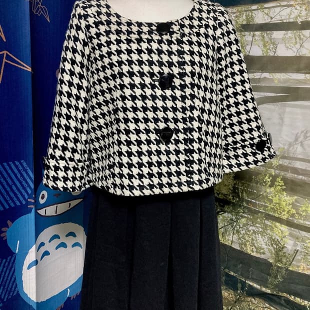 빈티지 하운드 체크 반코트 라운드넥