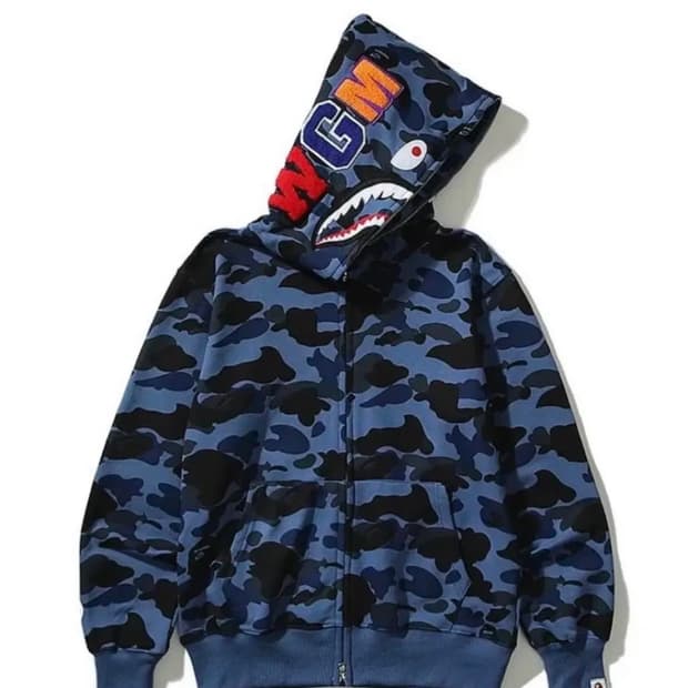Bape  블루 카모 샤크 후드 2xl