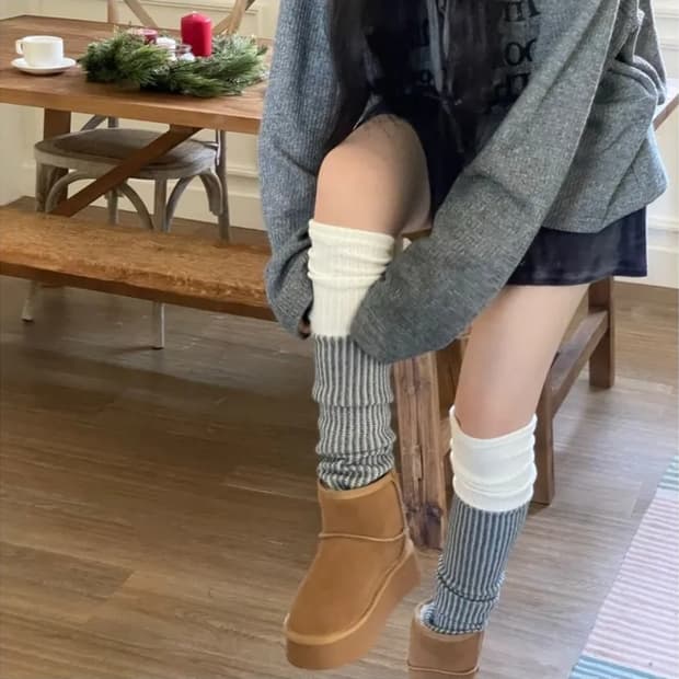 보통의날 얼그레이 배색 니트 레그워머 보카 그레이 새상품