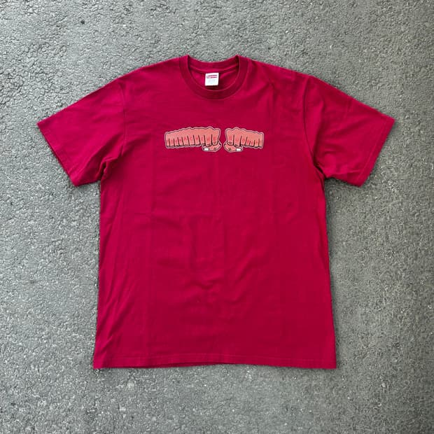 슈프림 x 토이머신 피스트 티셔츠 버건디 L  