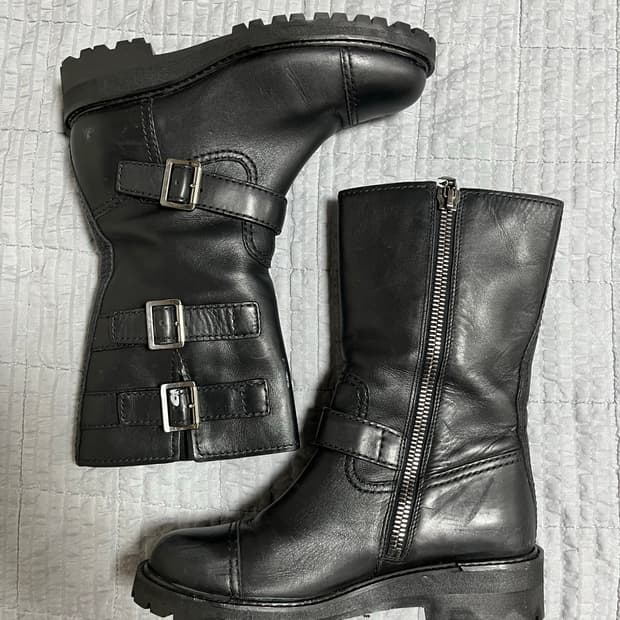 PRADA 프라다 블랙 레더 엔지니어 부츠 [38]