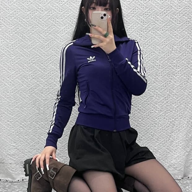 아디다스 빈티지 파이어버드 딱붙핏 딥퍼플 져지 집업 85 C10658