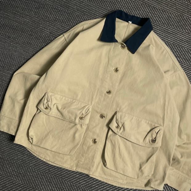 빈티지 배색 카라 워크 헌팅 자켓 베이지y 4926