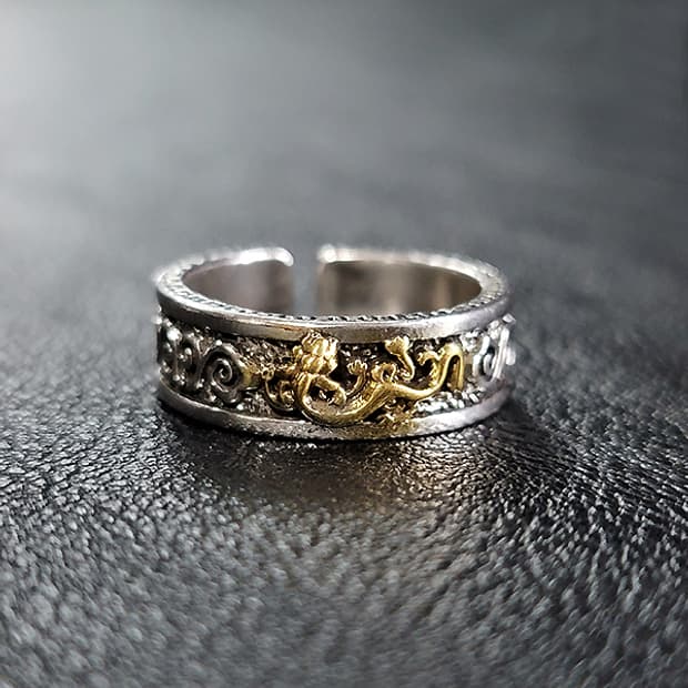 Gildrak 백동 남자 엔틱 빈티지 명품 회오리 용 드래곤 반지