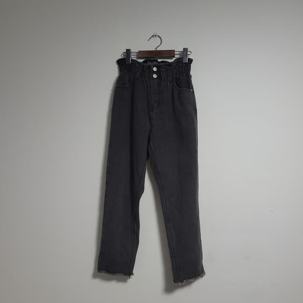 (26) 반에이크 블랙 하이웨스트 롤업 데님 팬츠