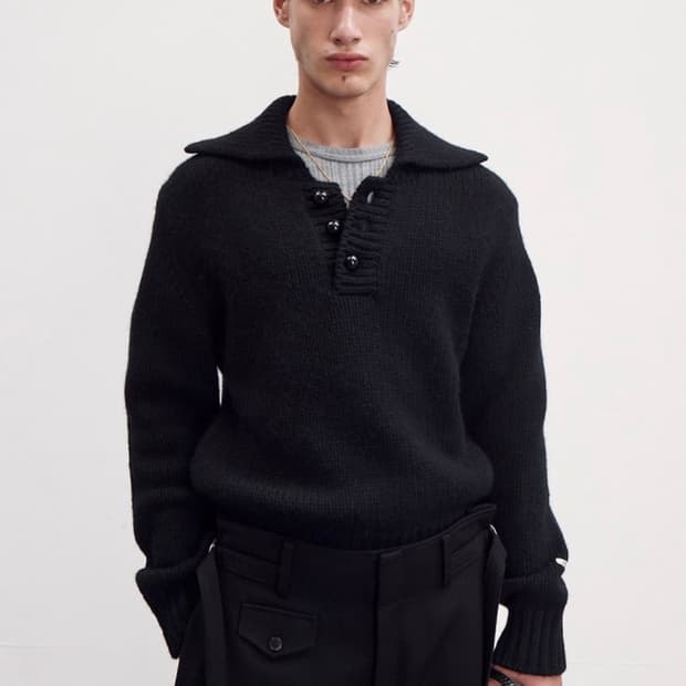 렉토23FW 빈티지 버튼업 니트 스웨터 블랙