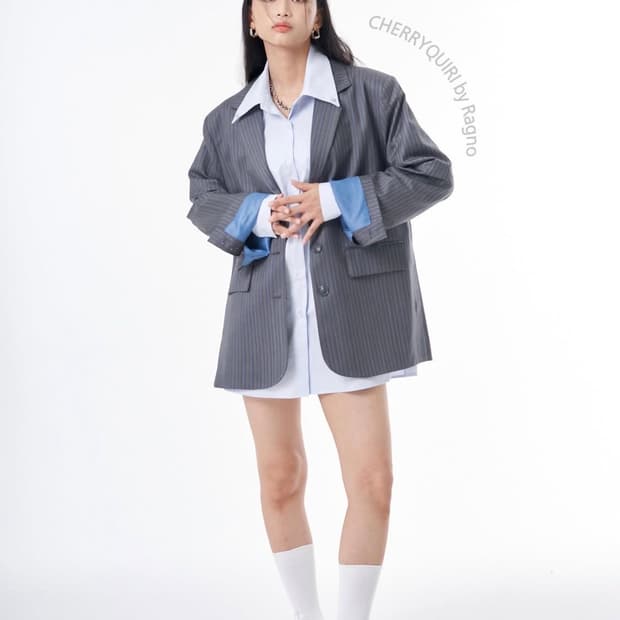 라뇨 체리퀴리 오버핏 스트라이프 블레이저 자켓