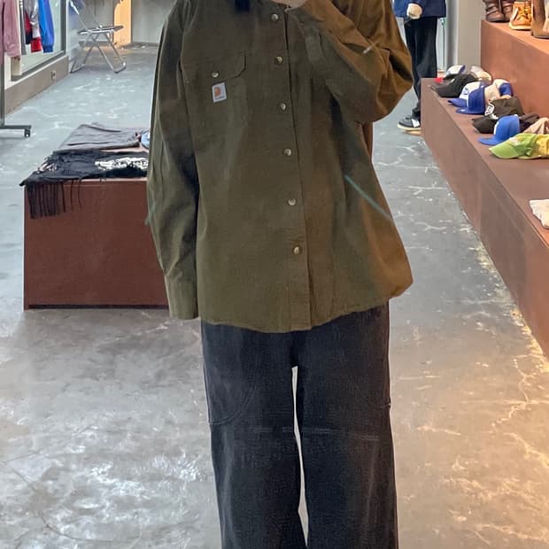 칼하트 카키 버튼다운 워크셔츠 H1224