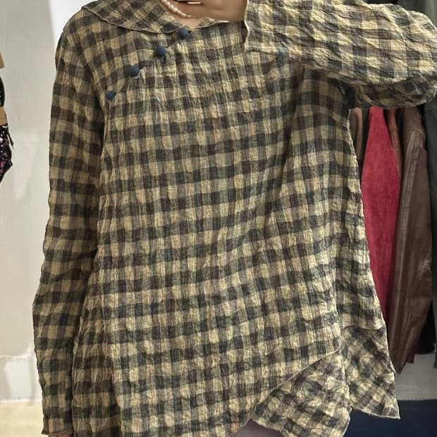 ILY 린넨 체크 hippie 슬리브