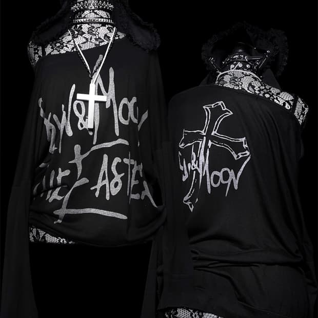 JPN 펑크 레터링 오프숄더 롱슬리브