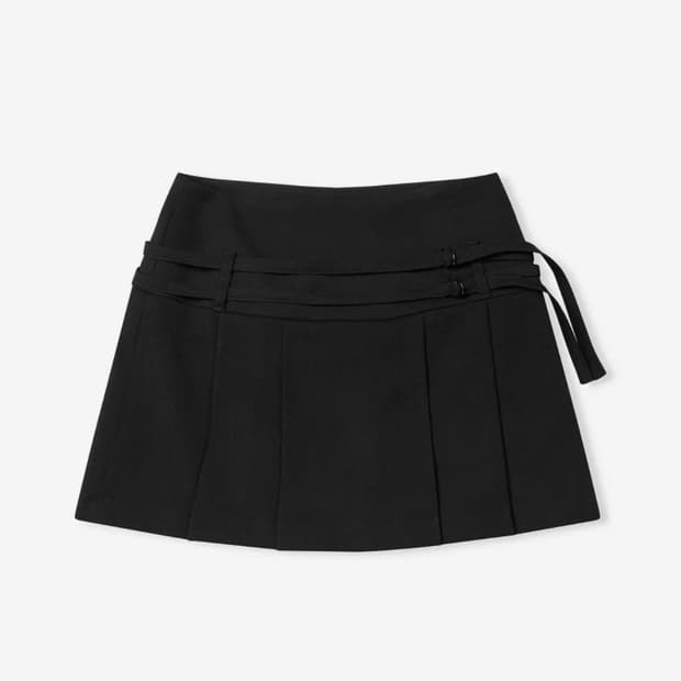 레더리 더블 스트랩 플리츠 미니 스커트 블랙 S
