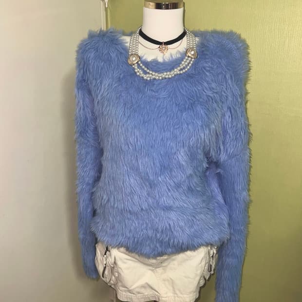 ✨vintage skyblue fur knit 오네갸루 니트✨