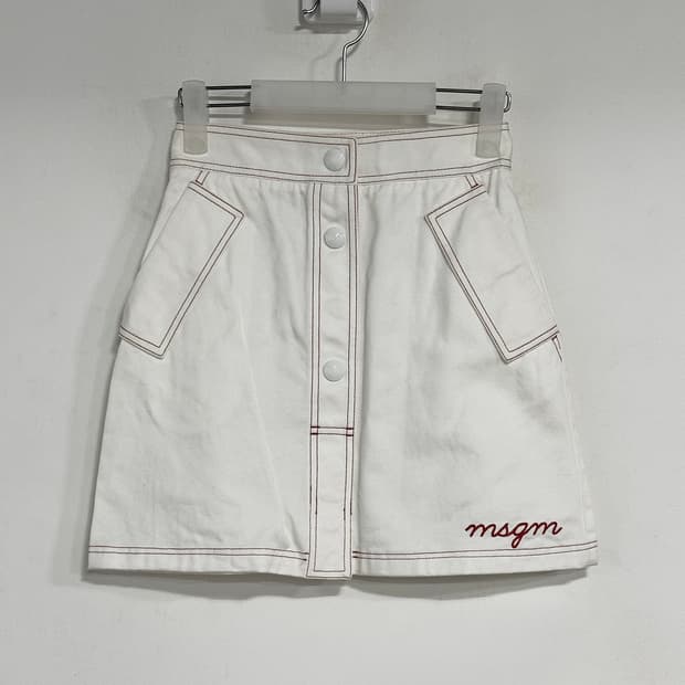MSGM 로고 자수 화이트 데님 스커트