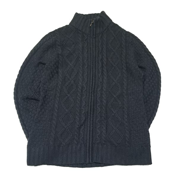 CL129 L 엘엘빈 90s 피셔맨 케이블 패턴 하이넥 풀 집업 니트