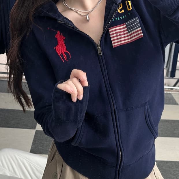 폴로 랄프로렌 네이비 빅포니 USA 성조기 후드집업