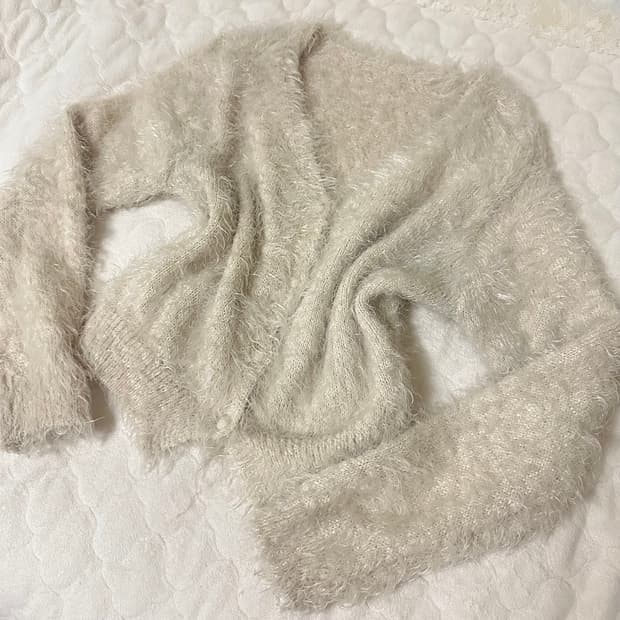 일본 빈티지 퍼가디건 아이보리