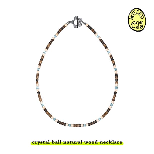 crystal ball natural wood necklace