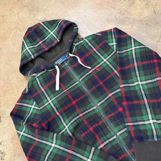 폴로 랄프로렌 체크 브라운 그린 후드집업
