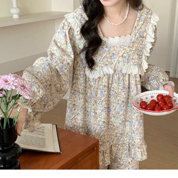 누아젤 기모면 100% 여성 잠옷 세트