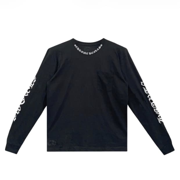 크롬하츠 넥 스크립트 로고 포켓 롱슬리브 티셔츠 블랙 라지