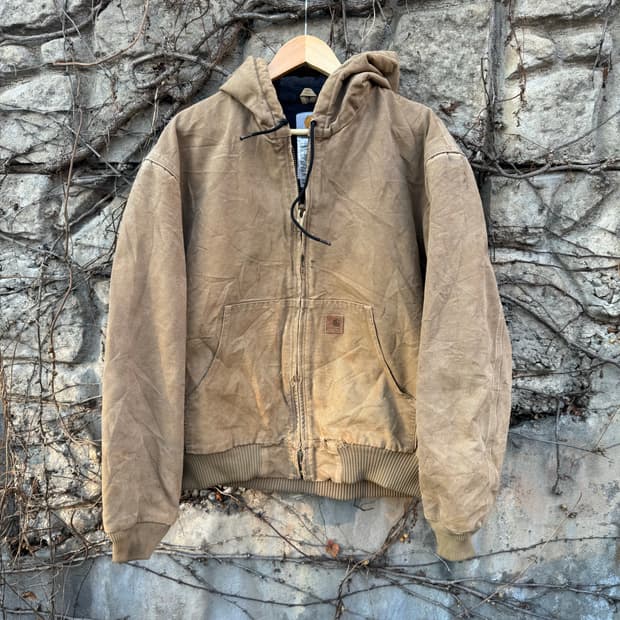 칼하트 빈티지 j130 frb 덕 액티브 캔버스 후드 워크 자켓