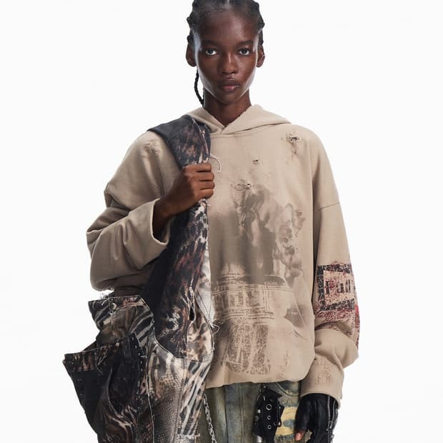 빈티지 무드 프린팅 디스트로이드 후드