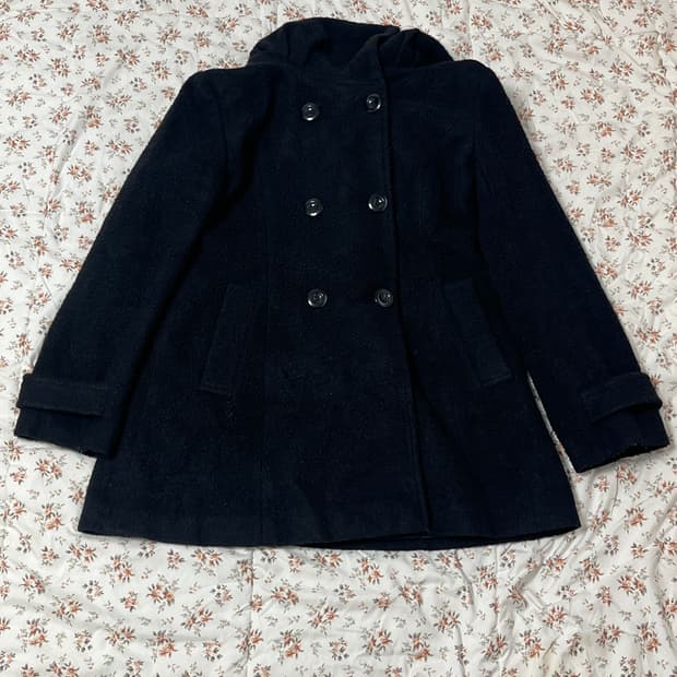 블랙 더블버튼 부클 후드코트 울20%