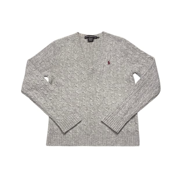 그레이 폴로 브이넥 니트