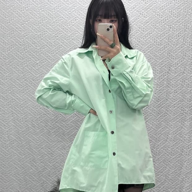 앤더슨벨 레트로 언발란스 피스타치오 그린 포켓 셔츠 L C09669