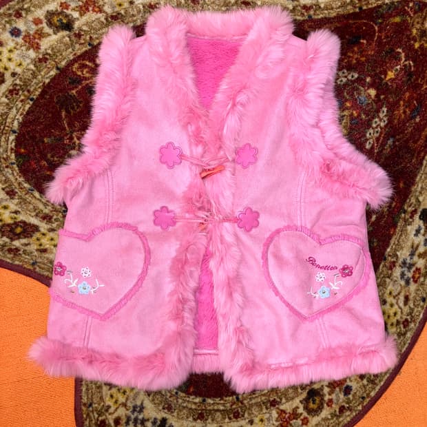 베네통 스웨이드 토끼털 베스트