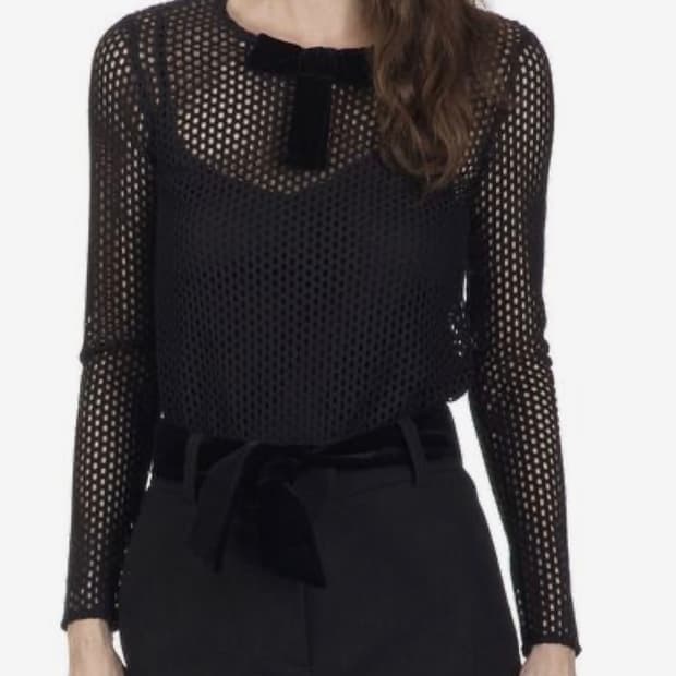 새상품 maje 블랙 리본 망사 블라우스 1사이즈a(55사이즈)
