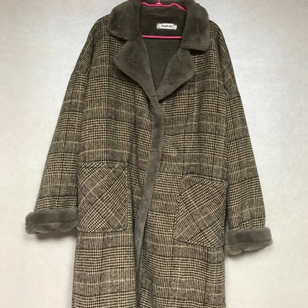 체크 퍼코트 / 갸루 / 라떼갸루 