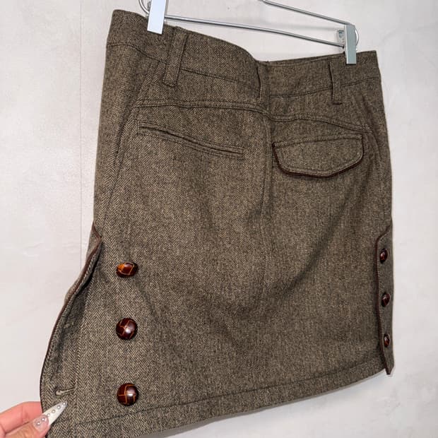 SYSTEM brown button detail wool skirt