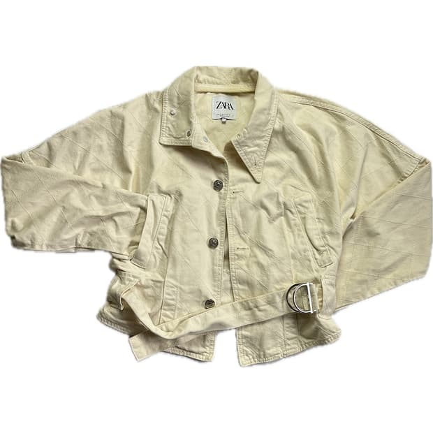 여성 자라 퀼팅 데님 재킷 아이보리 중고 구제 빈티지