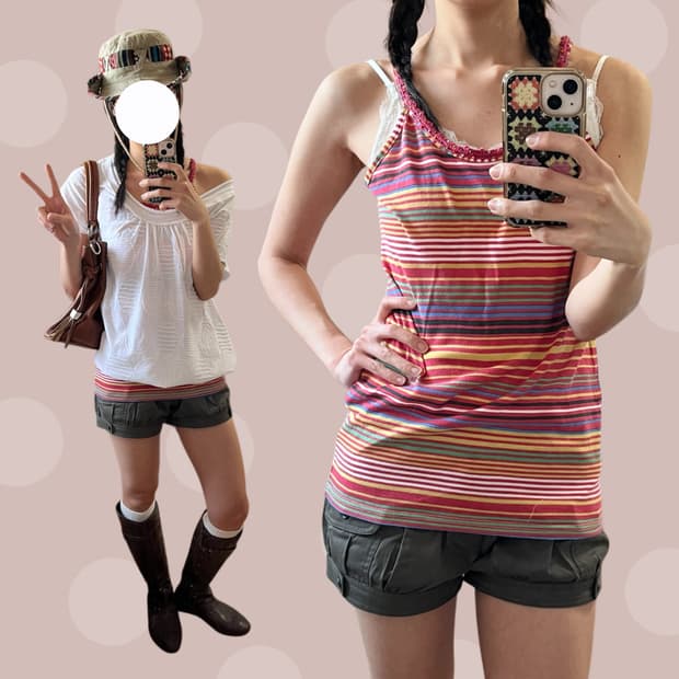 히피 스트라이프 레이어드 나시