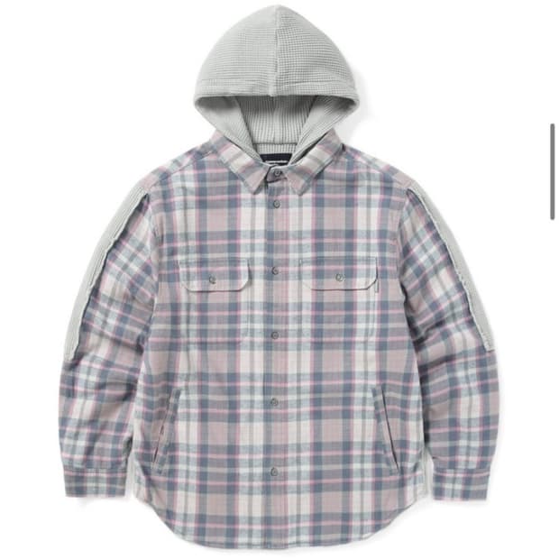 디스이즈네버댓 체크 후드 셔츠 M